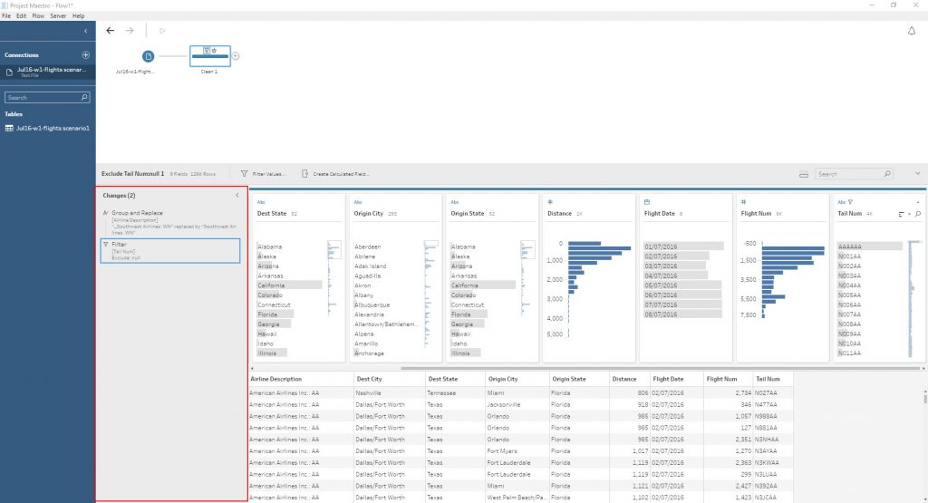 tableau maestro data preparation panneau lateral