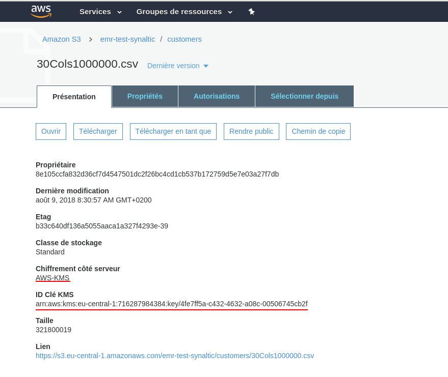 fichier chiffré sur S3 AWS