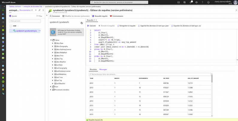 Interface d'Azure Data Warehouse