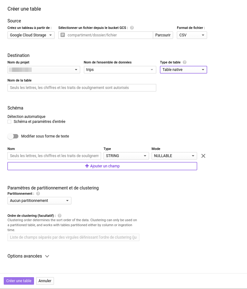 Interface google big query